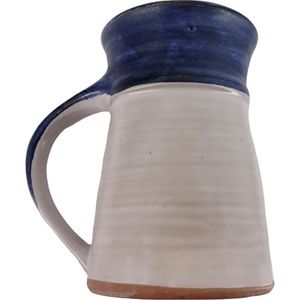 Pacific Stoneware Pottery Blue & Cream Ring Pitcher MADE IN USA 8" tall 1968 VTG